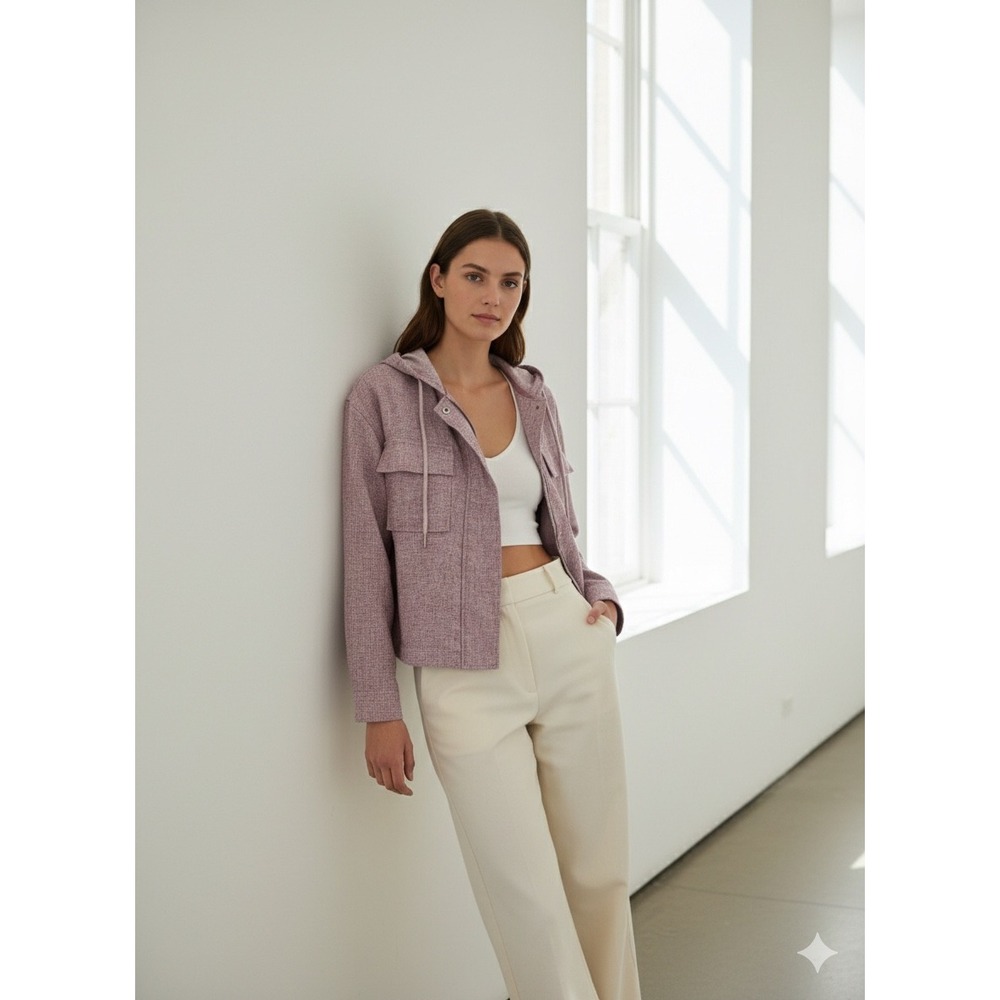 Avec‎ Les Filles Mauve Tweed Hooded Utility Jacket Cropped Boho Shacket coquette